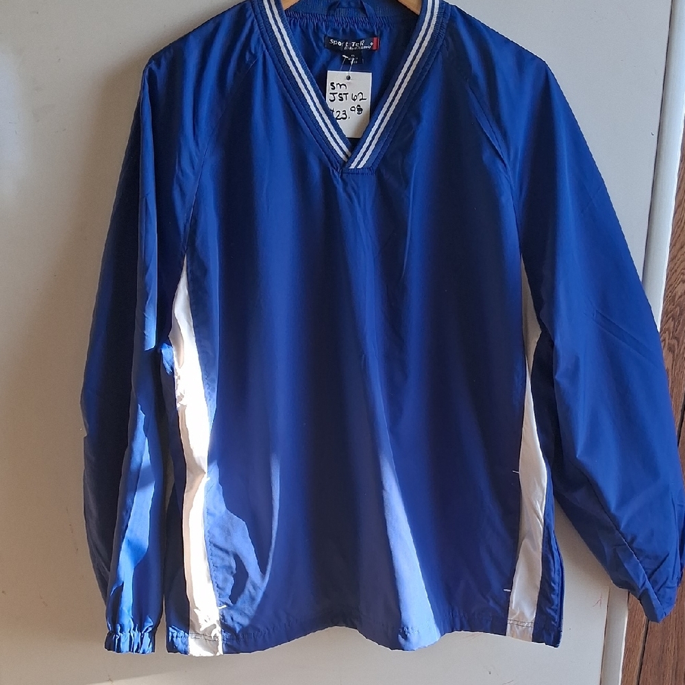 Port Authority Blue and White V-Neck Windbreaker, NWT, Sz Xl